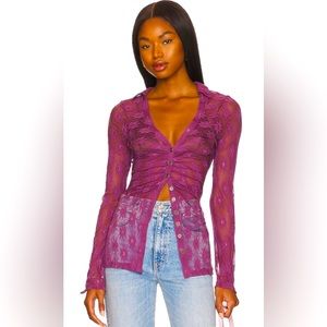 Free People Purple Lace Button Down Shirt
